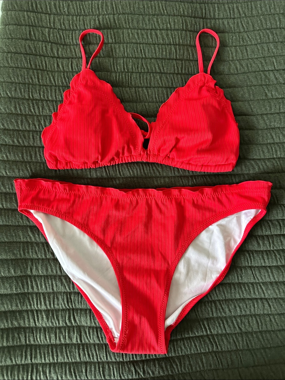 Old Navy Bright Red Ribbed Triangle Bikini Set